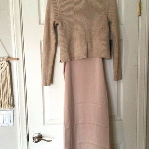 New w tags Rachel Zoe slip dress sweater combo size Xl champagne / beige